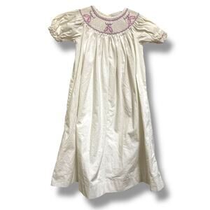 Little English Girls Bishop Dress White Pink Ballet‎ Shoes Smocked Long 4T